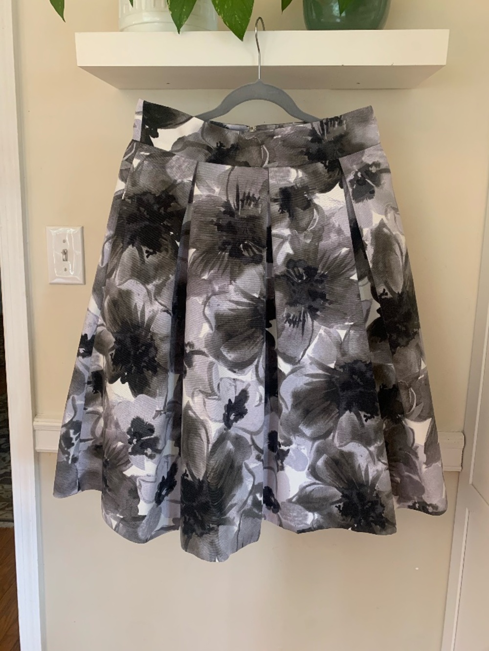 Eliza J Black White Floral Floral  A-Line Midi Skirt Pockets Tulle Petticoat 12